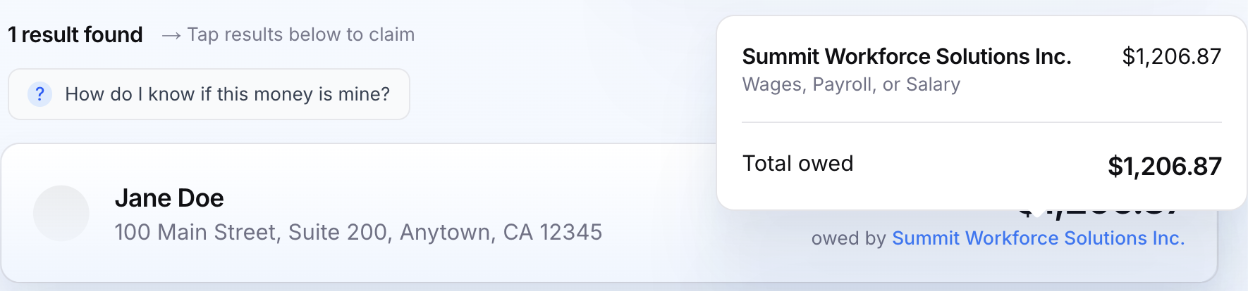 Unclaimed Money Record